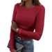 2026 Eurean And American Cross-Border New Women's Long Sleeve Stretch Crew Neck Ribbed T-Shirt Slim Fit Casual Basic_ecoleips.com