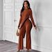 New Fashion Women's Long-sleeved Contrast Color Stitching T-shirt And Stitching Trousers Set_ecoleips.com