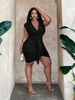 Large Size Women's Sexy Pure Desire Dress Summer V-neck Waist Pleated Hip Skirt_ecoleips.com