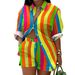 Women's Clothing Sexy Printing Color Printing Long Sleeve Shirt Shorts Two-Piece Suit_ecoleips.com