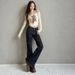 Women's Dark Blue Colorfast Low Rise Flared Jeans Autumn/Winter Style Regular Fit English Fashion Solid Polyester Denim_ecoleips.com