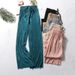 Women's Pleated Loose Ice Silk Korean Casual Cropped Pants Wide Leg Trouse Lady Girl Classic Sports Wear Girls Clothes Black Top_ecoleips.com