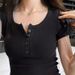 American Retro Style U-neck Short-sleeve T-shirt For Women, Summer Slim-fit, Waist-cinching, Pure And Alluring, Short_ecoleips.com