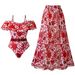 Fashionable Sexy One Piece Swimsuit Set For Women With Chiffon Skirt Retro Print Swimwear_ecoleips.com