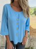 Women's Clothing Elegant Linen Blend Shirt Long Sleeve Round Neck Top Work Casual Breathable Cotton Linen Fabric Relaxed Fit With Patchwork Detail_ecoleips.com