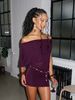 New Mature Elegant Off-the-shoulder Two Wearing Bat Monochrome Loose And Thin Irregular Short Drape Dress Women_ecoleips.com