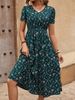 Real Shot In-stock Foreign Trade Cross-border 2025 New European American Floral Wrap Dress With Tie Waist And V-neck,_ecoleips.com