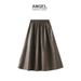 Leather Style Midi For Women High Waist A-Line Versatile Long Elegant Umbrella Skirt 1839_ecoleips.com