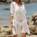 Sexy Lace-Trim Deep V Neck Bikini Cover-Up Beach Tunic - Lightweight & Breathable Sun Protection For Women"_ecoleips.com