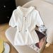 Summer New Arrival White Hooded T-Shirt Short Sleeved Ice Silk Knit Top Women's Stylish Clothing_ecoleips.com