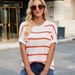 Women's Striped Knit Crew Neck Pullover Sweater Color Block Drop Shoulder Short Sleeve European American Style Fashion Spring Autumn_ecoleips.com