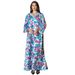 Elegant Embellished Abaya Dress Blue Floral Print Crystal Rhinestones Modest Long Sleeve Maxi Dress for Women S-XXL_ecoleips.com