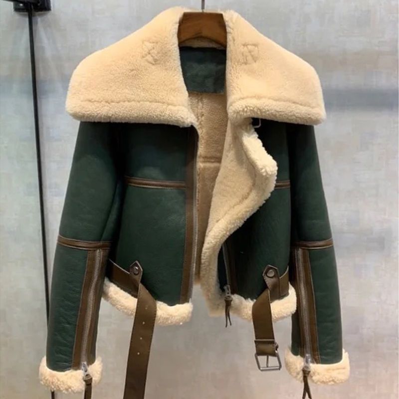 Men's Clothing Plus Size Winter Wear Large Lapel Motorcycle Clothing Women's Thick Short Fur One Piece Sheepskin Shearling Coat_ecoleips.com