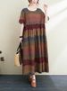 2026 New Summer Cotton Linen Short Sleeve Vintage Striped Print Dresses For Women Long Fashion Dress Elegant Vestidos Robe Femme_ecoleips.com