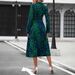 In Stock European And American Cross-Border Full-Print Button Long Sleeve Waist-Cinching A-Line Dress Independent_ecoleips.com