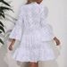Spring And Summer Solid Color V Neck Loose Embroidery Hollow Lace Flower Sexy Dress_ecoleips.com