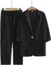 Women's Clothing Long Sleeved Solid Color Large Size Suit Cotton And Linen Suit Loose Two Piece Suit_ecoleips.com