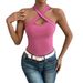 New Halter Neck Sleeveless Brushed Ribbed Knit T-Shirt Top Fashionable And Versatile_ecoleips.com