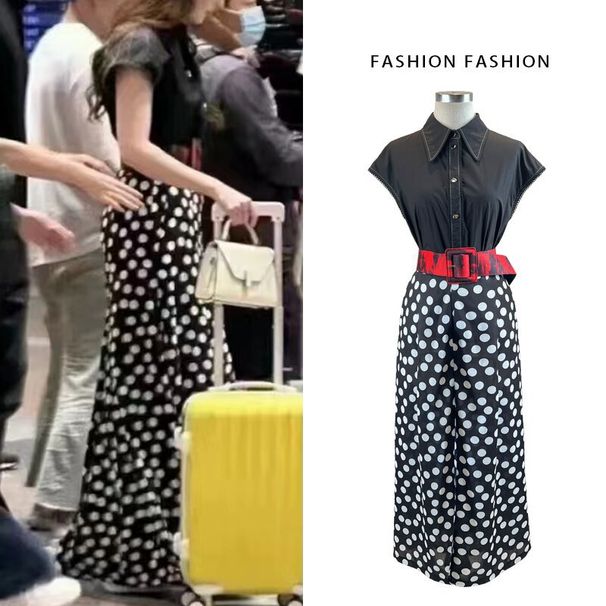 2025 Summer Black Short Sleeve Shirt Top Elegant Casual Polka Dot Skirt Pants Set For Women_ecoleips.com