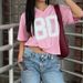 Women's Clothing Street Style Hottie Style Oversize Letter Printed Short Sleeved T Shirt V Neck Loose Slim Basic Top_ecoleips.com