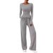 Women's Casual Suit Asymmetrical Long Sleeve T-Shirt Wide Leg Pants Sportswear_ecoleips.com