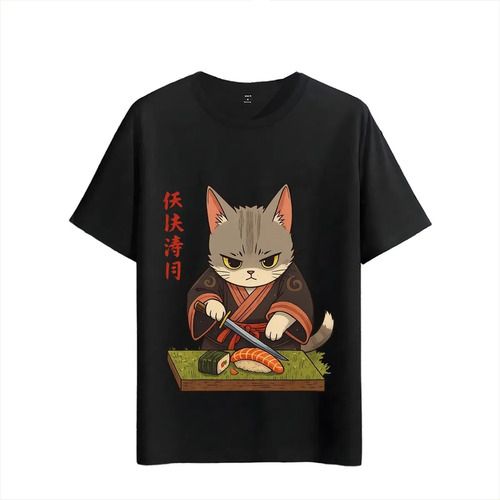 Women's T-Shirts Tshirt Muscle Freaks Cat Samurai Japanese Style Sushi Chef_ecoleips.com