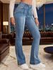 Gray Stretch Womens Flared Jeans Seam Detail Simple Design Versatile Slimming Bootcut Trousers Women's Pants Pants Jeans_ecoleips.com