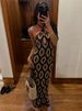 Tossy Knit Printed Hollow Out Long Dress Women Bandage Backless Contrast Beach Holiday Dress Clothes Female Boho Knitwear Dress_ecoleips.com