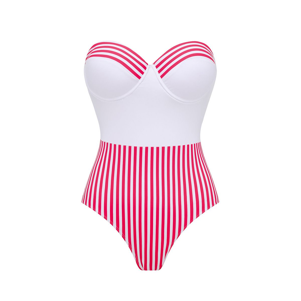 Women's Striped Strapless One Piece Swimsuit Swimwear Set_ecoleips.com
