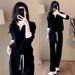 Chic Contrast Trim Tracksuit Set – Long Sleeve Pullover & Slim-Fit Pants (M-3XL, Black) | JackOrdle_ecoleips.com