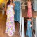 Women's Clothing Summer New Elegant Tube Top Mesh Print Waist Sleeveless Ruffle Dress_ecoleips.com