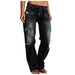 Women's Clothing Denim Trousers Trendy Distressed Mid Waist Ripped Casual Straight Leg Trousers_ecoleips.com