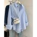100% Washable Pure Cotton Long-Sleeve Solid Color Shirt For Women, Loose Cardigan Jacket, Foreign Trade In-Stock_ecoleips.com
