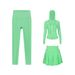Women's Slim Fit Three Piece Set Hooded Jacket Skirt Cropped Pants Elastic Sports Running Yoga Outerwear_ecoleips.com