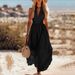 Elegant V-Neck Sleeveless Midi Dress - Solid Color Casual Summer Dress For Women, Comfortable Stretch Polyester_ecoleips.com