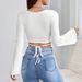 Voya Women's 2026 Elegant And Generous Temperament Collar, Waist Strap, Trumpet Long Sleeved Dating Slim Fit Short Top_ecoleips.com