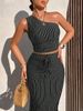 Women's Elegant Style Striped One Shoulder Cropped Top And High-Waisted Fishtail Maxi Skirt Two Piece Set_ecoleips.com