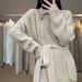 Women's Clothing Women's Mid-Length Knit Cardigan Sweater – Elegant & Versatile Open Front Coat For Casual & Office Wear (Beige, Sizes M-5XL)_ecoleips.com