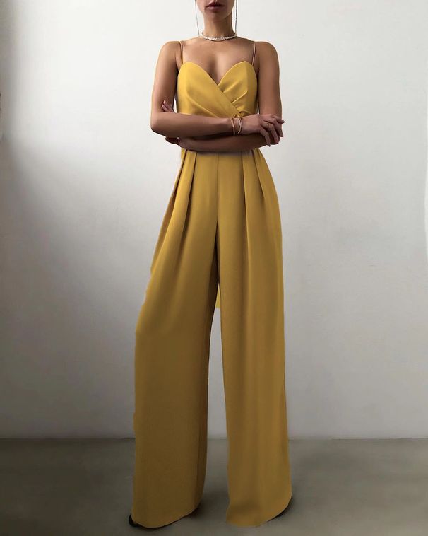 Sleeveless High Waist Jumpsuit Wide Leg Sling Long Pants Romper 2025 Spring Summer Casual Outfit Solid Slim V Neck Rompers_ecoleips.com