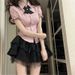 Sweet And Spicy Girl Women's Polo Collar Shirt Summer Pink Slim Fit Short Sleeve Unique Top_ecoleips.com