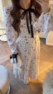 European And American 2025 Spring Elegant Floral Slim-Fit Long-Sleeve Tie-Waist Long Dress For Women_ecoleips.com