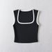 Women's French Style Stretchy Fitted Top Square Neckline Sleeveless Short Striped Color Block Vest New Spring_ecoleips.com