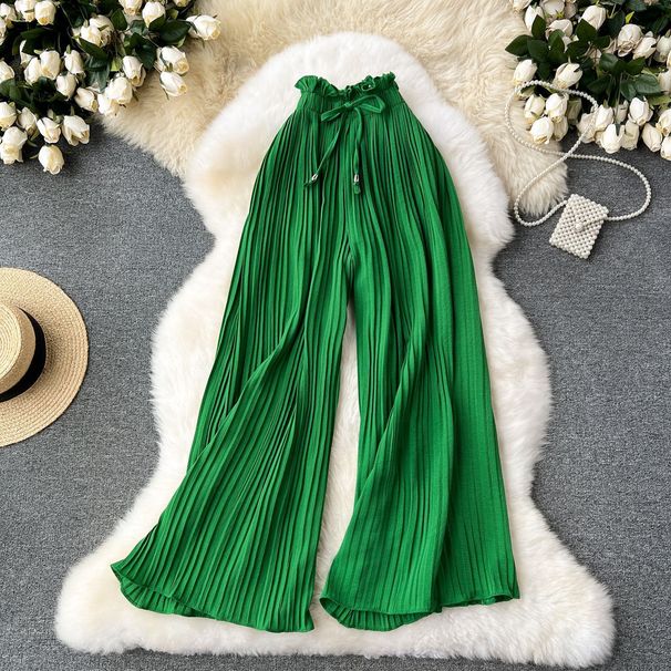 High Waist Straps Summer Casual Pants for Women Versatile Slimming Wide Leg Pleated plus Size Meat Cover Drape Slightly Fat_ecoleips.com
