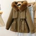 Petite Women's Designer Parka Coat - Short Puffer Jacket With Plush Sherpa Lining & Polo Collar (M-3XL, Beige/Khaki/Brown/Black/Gray)_ecoleips.com