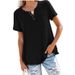 Spring/Summer New Top V-neck Short Sleeve Pocket Loose T-shirt For Women_ecoleips.com