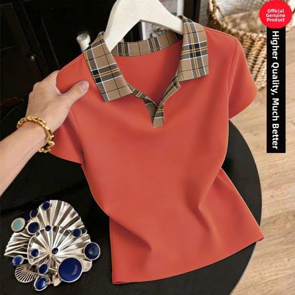 Stretch Cotton Casual Contrast Collar Polo Shirt For Women, Comfortable Breathable T-Shirt With Collar, Summer Fashion Top For Ladies And Mature Women_ecoleips.com