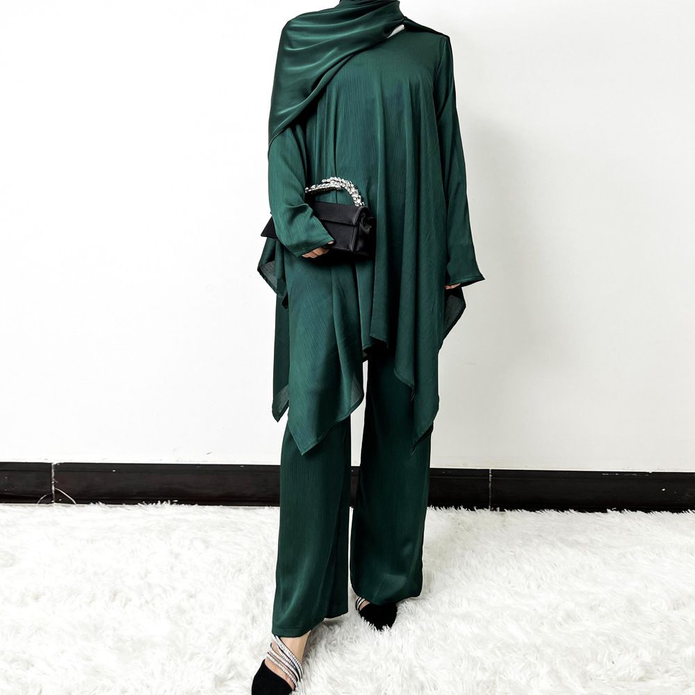 Modest Abaya Dress Elegant Two-Piece Maxi Dress Set – Flowy Tencel Tunic & Pleated Skirt With High Waist_ecoleips.com