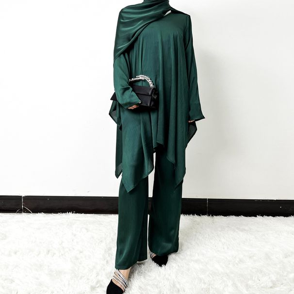 Modest Abaya Dress Elegant Two-Piece Maxi Dress Set – Flowy Tencel Tunic & Pleated Skirt With High Waist_ecoleips.com