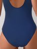 Women's One Piece Swimsuit Navy Blue Striped Tummy Control Bathing Suit Modest Athletic Swimwear_ecoleips.com