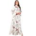 Muslim Dress Women Elegant Arabian White Printed Robe - Modest Long Sleeve Dress For Women, Flowy Maxi Dress With Cultural Embroidery_ecoleips.com